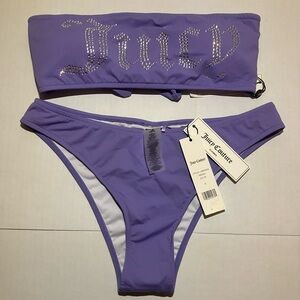 Juicy Couture Lavender Bandeau Bikini Set with Rhinestone Logo